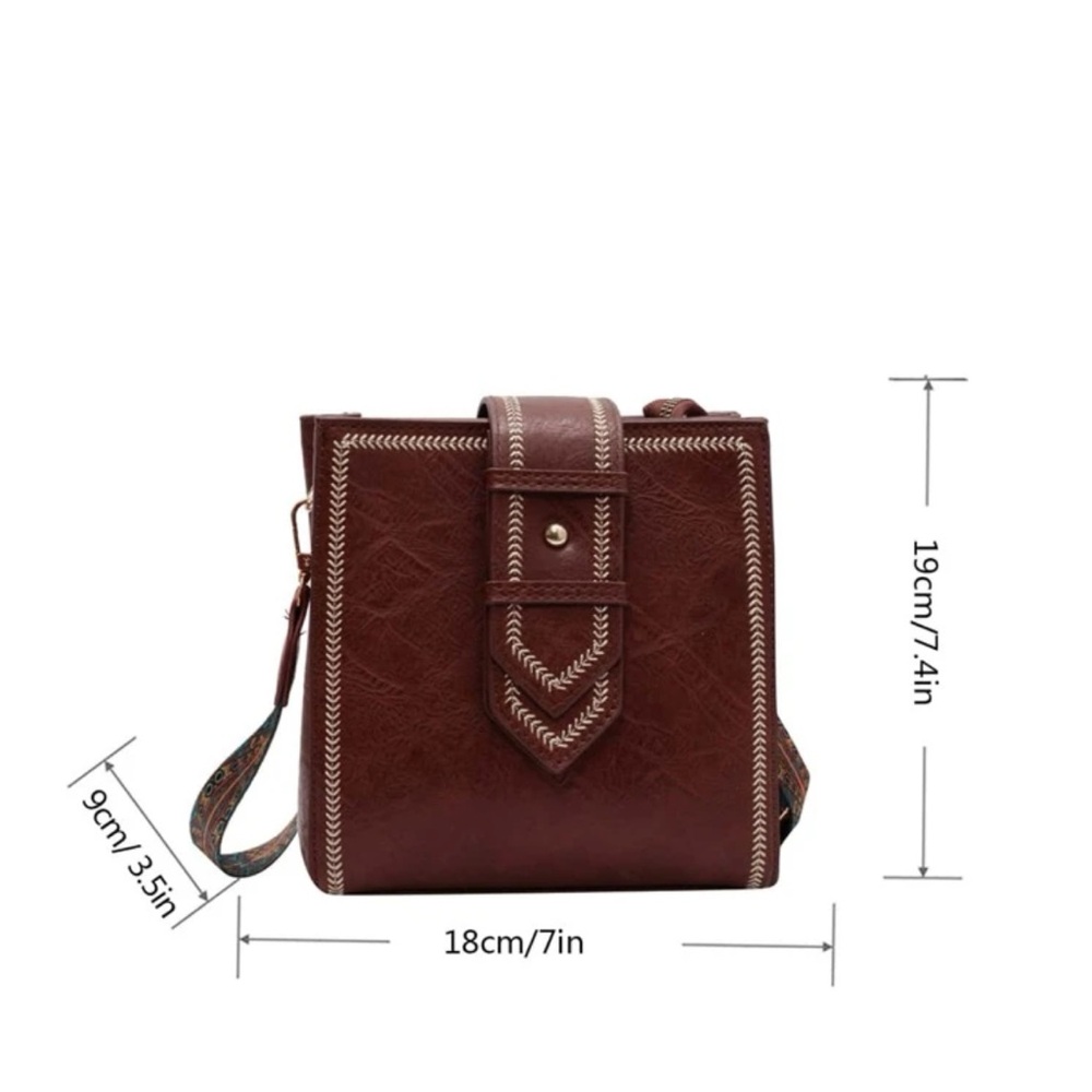 Brown Vegan Leather Western Strap  Shoulder Crossbody - Picture 3 of 8